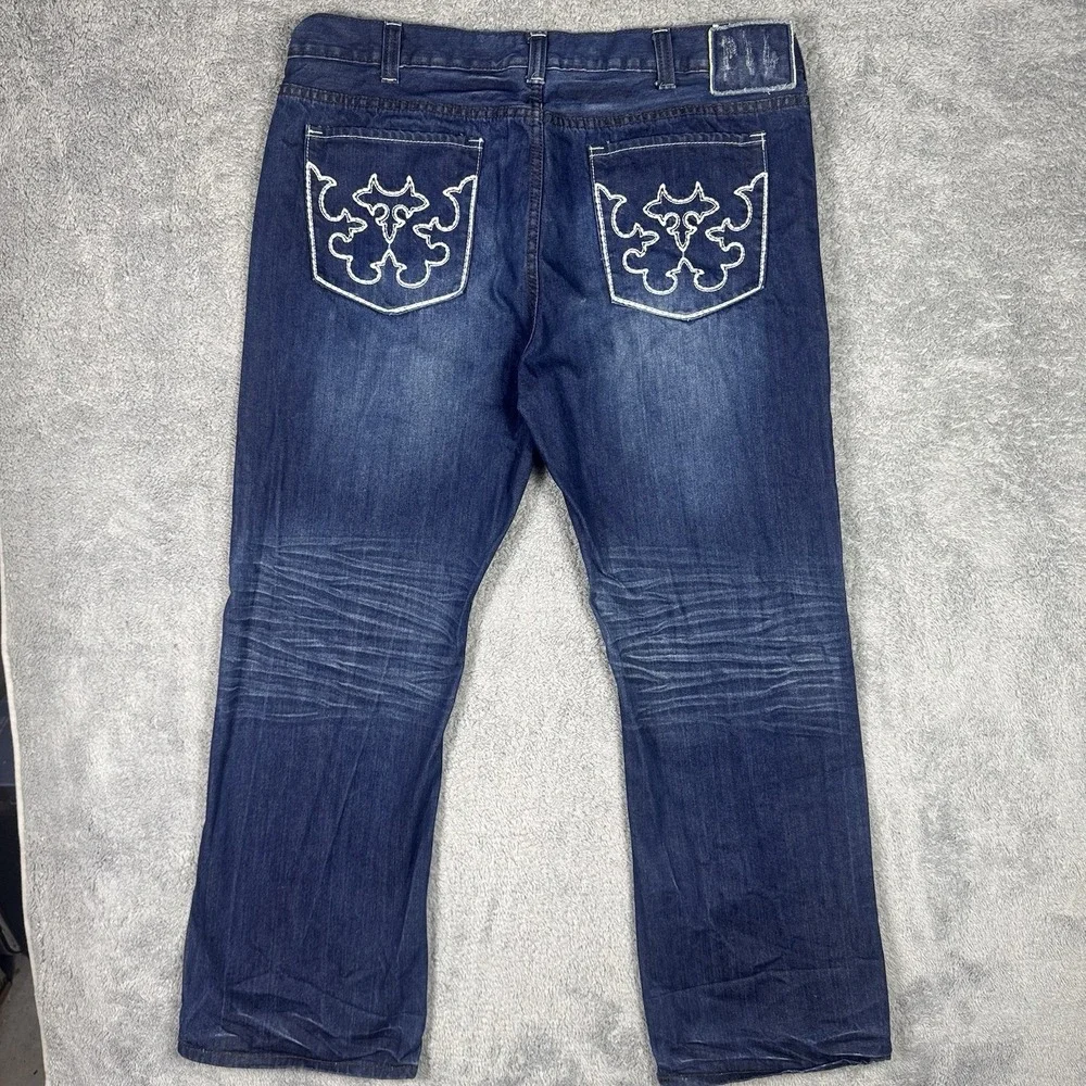 Helix Jeans Mens 38x30 Bootcut Embroidered Flames Cross Y2K Grunge Baggy